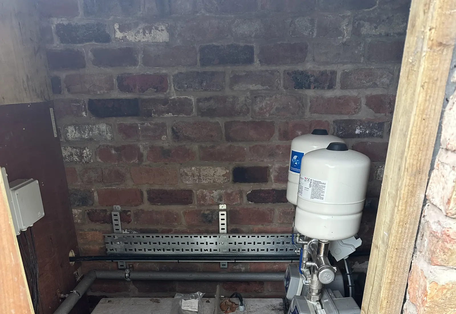 The same booster set years later, inside its housing